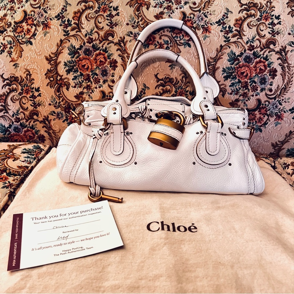 Chloé Paddington White Leather Bag EUC Vintage Y2K Lock & Key Dust Bag Authentic